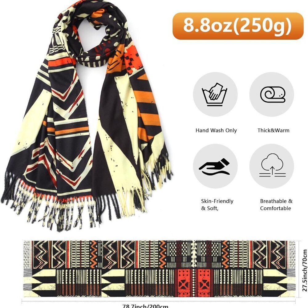 Beautiful African Print Tassel Scarf - Cozy & Stylish Winter Wrap for Women - Picture 7 of 7